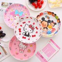 ⊙❁ Cartoon Tableware Plate Vegetable Large Round Household Plastic Melamine Net Red Fruit Creative Cute Small Fresh