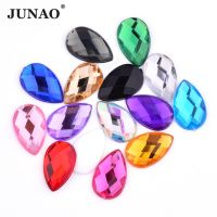 JUNAO AB Color Tear Drop Crystal Rhinestones Decoration Flat Back Glitter Strass Glue on Acrylic Stones Clothing Garment Beads