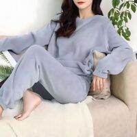 【LZ】◕  Pijamas conjunto de pijamas de flanela quente pele-toque anti-congelamento na moda feminino bonito cor pura simples conjunto de pijamas de lã homewear