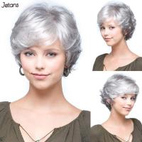 JETANS วิกผมลอนสังเคราะห์สีเงินสีเทาไล่เฉดสีสำหรับผู้หญิงวิกผมคุณแม่วิกผมสั้นธรรมชาติ