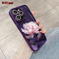 WFCase สำหรับ15 iPhone 14 Pro Max 13 Pro Max 12 Pro Max 11 Pro Max Plus Epiphyllum สีชมพู (+ ฟิล์มเลนส์) เคสเลนส์โทรศัพท์เพชรสีชมพูปกป้องกล้องแบบเต็มฝาครอบเคส