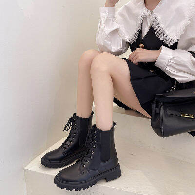 Starlight Angela【Free Shipping ส่งฟรี】 รองเท้าบูท Martin ผู้หญิงพื้นหนาพิเศษ2023ฤดูใบไม้ร่วงใหม่บาง Sepatu Boot Pendek มอเตอร์ไซค์