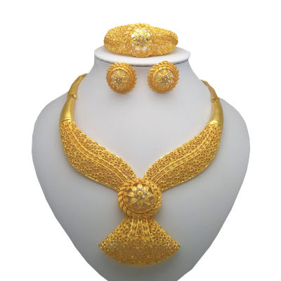 Bridal Fashion Dubai Gold Jewelry Sets Nigerian Woman Wedding African Beads Jewelry Set Wholesale design