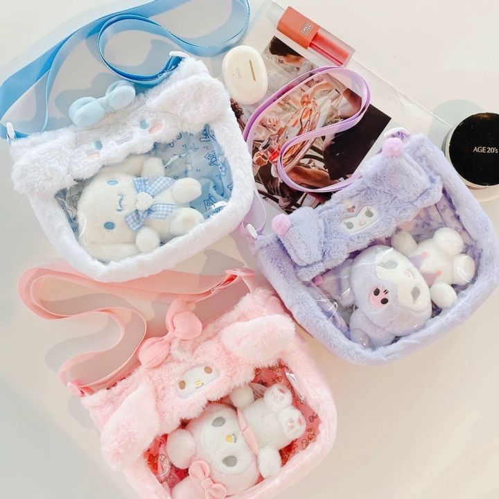 【PRETTYGG】Cute Cinnamoroll Kuromi My Melody Plush Bag Jelly Messenger ...