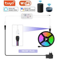 เทปrgb Tuya แถบไฟ LED อัจฉริยะ Wi-Fi DC 12V 5050ริบบิ้นทำงานร่วมกับ Alexa ควบคุมด้วยเสียงตกแต่งห้องนอนเปลี่ยนสีได้5เมตร20เมตร