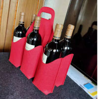 1PCS Red Brown Four Six Bottles Thickened Hair Felt Bag Red Wine Beverage Gift Packaging Bag Party Wedding Favorite Handle Bags