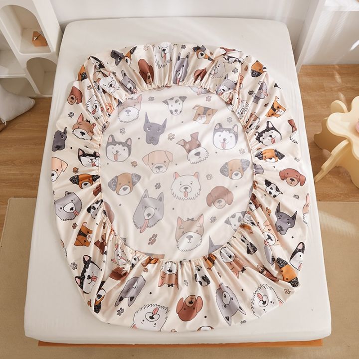 ผ้าคลุมฟูกผ้าปูที่นอนพอดีลายสัตว์การ์ตูนน่ารักพร้อมยางรัดผ้าปูเตียงผ้าปูที่นอนผ้าฝ้าย