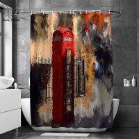 European and American R Literary Artistics City Street Scenery Shower Curtains Red Phone Booth Street Light Big Ben Bathroom