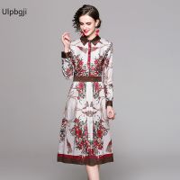 European and American Fashion All-Match Waist Slimming Positioning Printed Dress