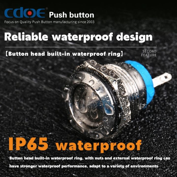cw-cdoe-flat-high-domed-head-vandal-16mm-spst-latching-switch-industry-push-button