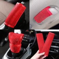 【LZ】☌  Vermelho bling decoração do carro bonito accesorios para auto mulher interior com cinto de segurança capa alça ombro engrenagem freio de mão espelho estilo