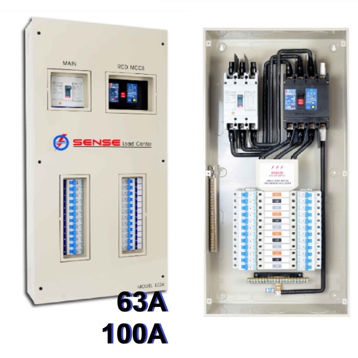 ตู้โหลดเซ็นเตอร์สำหรับไฟ-รุ่นle24-3เฟส-sense-ขนาด-24ช่อง-100a-พร้อมอุปกรณ์ป้องกันไฟรั่ว