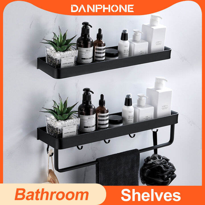 Bathroom Black Metal Long Wall Hook Shelves Shower Rack Diy Coat Towel