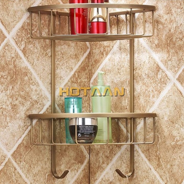 wall-mounted-antique-finish-brass-bathroom-shower-shampoo-shelf-basket-holder-fashion-double-layer-yt7006