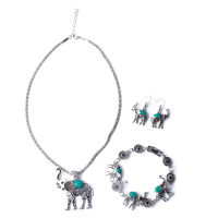 Superior Home Shop Ladies 1 Set (Necklace + Bracelet + Stud Earrings) Retro Turquoise Elephant Carved Three-piece Jewelry