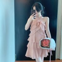 COD DSFERTGERRYYY 2022 vintage Ruffle Tube Top Chiffon Cake dress Halter Off-Shoulder High Waist Bubble Dress