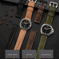 นาฬิกาหนังแท้ B 20มม. 22มม. 24มม. 26มม. สำหรับ PAM111 Panerai PAM441หนังเครซีฮอร์สสายนาฬิกาเรโทรของผู้ชาย