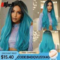 【jw】℗▫✧  Wavy Wig Ombre Synthetic Wigs Hair Dark Root for Woman Use Resistant