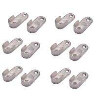 6X Oval Wardrobe Hanging Rail Rod End Bracket Support Silver Tone Pair