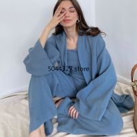 CDO Kimono Pajamas Eid Abaya Muslim Sets Robe Crepe Long Sleeved Trousers Ladies Sleepwear Suit Womens Home Service Muj