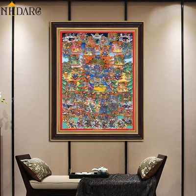 ✒☎ Thangka ศาสนาจีนสไตล์พระพุทธรูปโปสเตอร์ผ้าใบพิมพ์ภาพวาดภาพผนังห้องนั่งเล่นตกแต่งภายในบ้านตกแต่ง