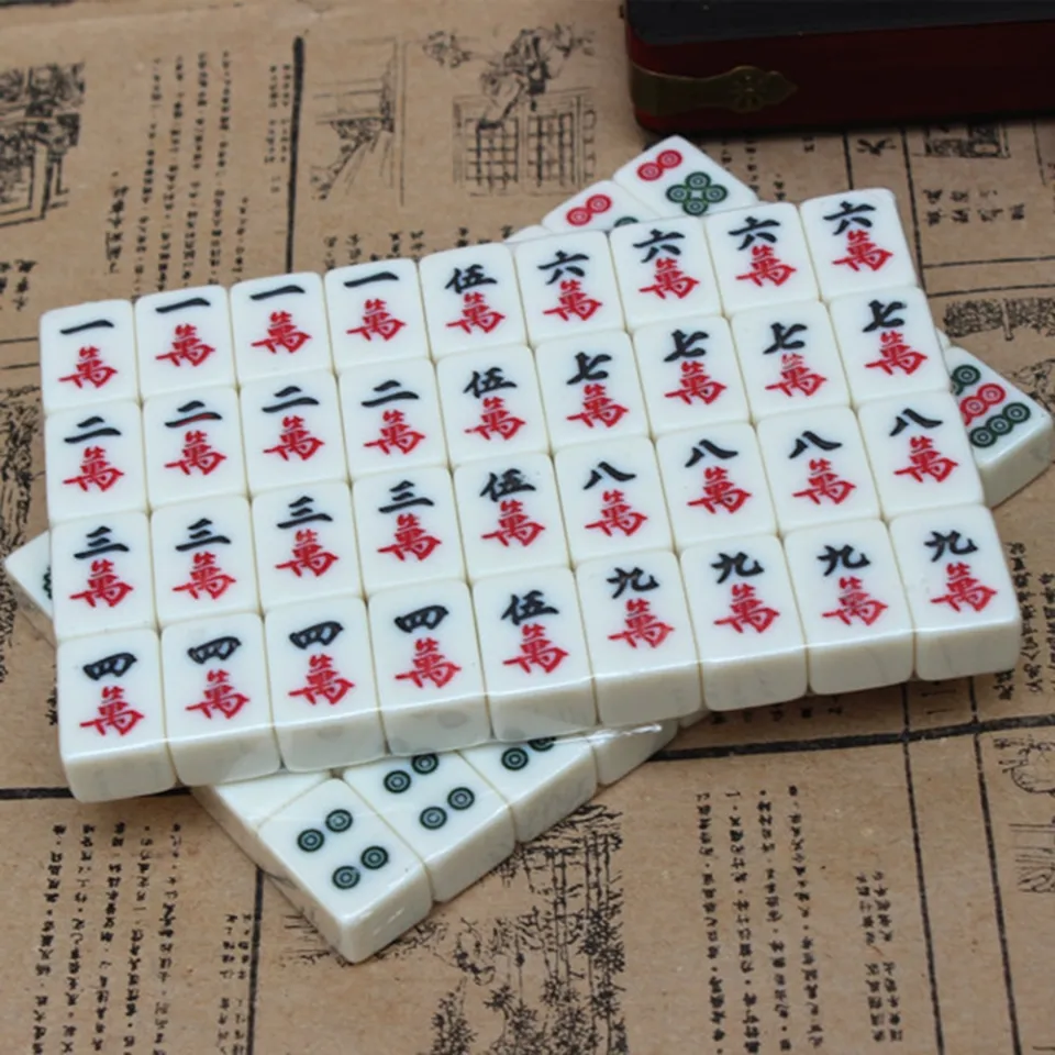 Mahjong Game Board Set - Mahjong Tiles Mini Tamanho, Viagem Mah Jong Set  com saco de armazenamento, Versão tradicional chinesa Jogos de tabuleiro da