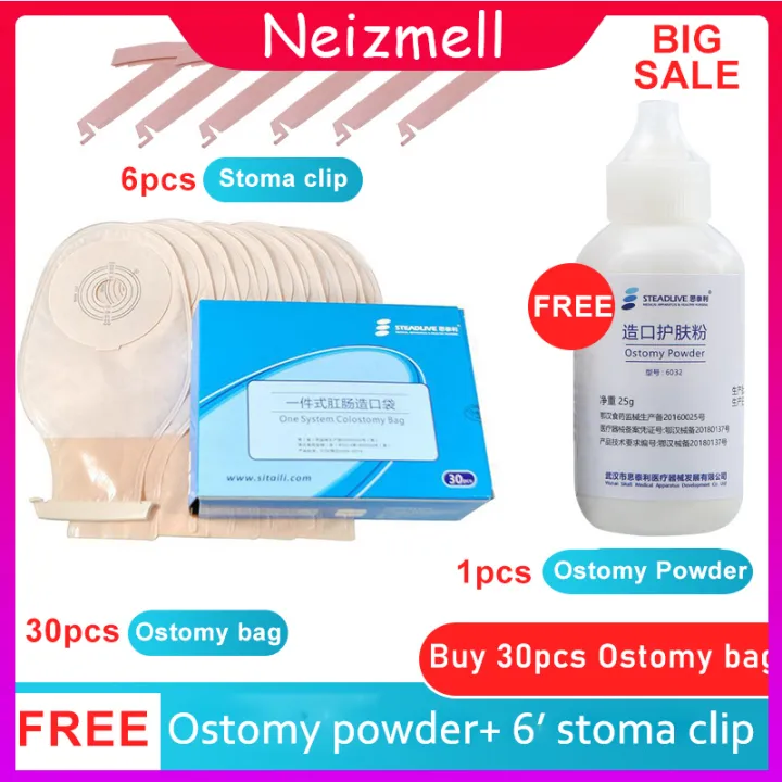 (FREE stoma powder)30PCS Onepiece System Ostomy Bag Drainable