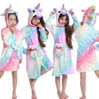 Kigurumi Unicorn Anime Cartoon Towel Beach Childrens Sleepwear Baby Kids Bath Robes Pyjamas Baby Boys Girls Hooded Bathrobe