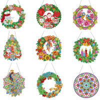 DIY Diamond Painting Christmas Wreath Led Light Mosaic Door Home Wall Decor Special Shaped Drill Diamond Embroidery Kit