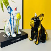 Nordic Painting Graffiti Chihuahua Bulldog Sculpture Figurine Animal Abstract Statue Creative Resin Puppy Ornament