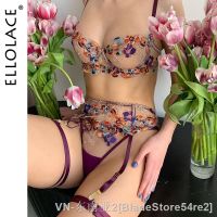 【hot】✘  Ellolace Sexy Transparent Porn 5-Piece Intimate Woman Pig Floral Garter Set