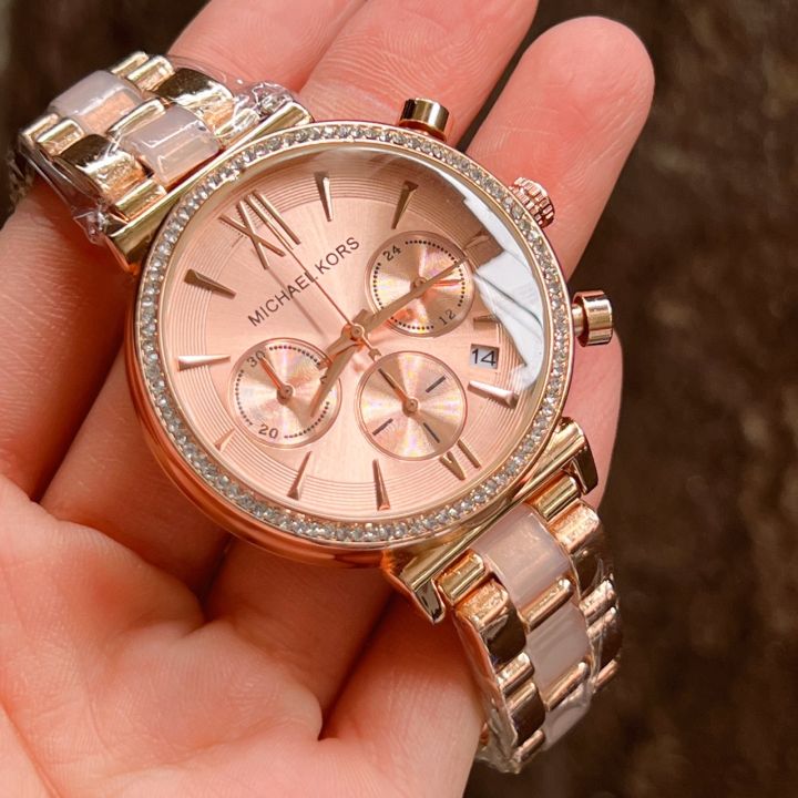 watchhiend-นาฬิกาข้อมือผู้หญิง-หน้าปัดประดับเพชรขนาด-38-มม-มีวันที่-วงในใช้ได้จริง-สายเลท-พร้อมกล่องแบรนด์แถมฟรี