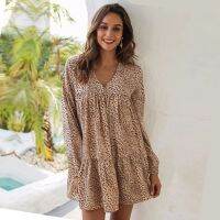 【Ladies shop】 LadiesPrintDress ผู้หญิง SexyShort SpringV คอ CasualLoose WomenFemale Vestidos