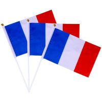 France Flag Banner 14x21cm 10PCS/LOT Handheld French Flags 30cm Length Plastic Flagpole For Decoration Celebration Parade Sport