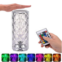 LED Crystal Table Lamp USB Rechargeable Touch Remote Control Dimmable RGB Diamond Desk Light Bedroom Bar Atmosphere Light Decor