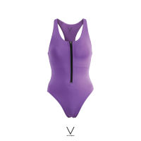 SS2023 PURPLE FRONT ZIP SWIMMING SUIT ชุดยว่ายน้ำ สีม่วง ใส่ว่ายน้ำ มีฟองน้ำในตัวผ้าหนา กัน UV UPF 50+