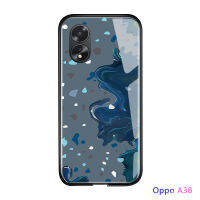 เคสใส่โทรศัพท์สำหรับ A38 A18 OPPO Ins แฟชั่นเคสภาพวาดหมึกแข็งกระจกนิรภัยมันวาวเคสใส่โทรศัพท์ฝาครอบด้านหลัง