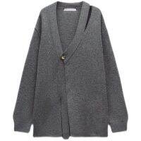 ZARAˉ ZA New Autumn Gray Long-Sleeved V-Neck Button Wool Blend Open Design Knitted Jacket 3859103 809