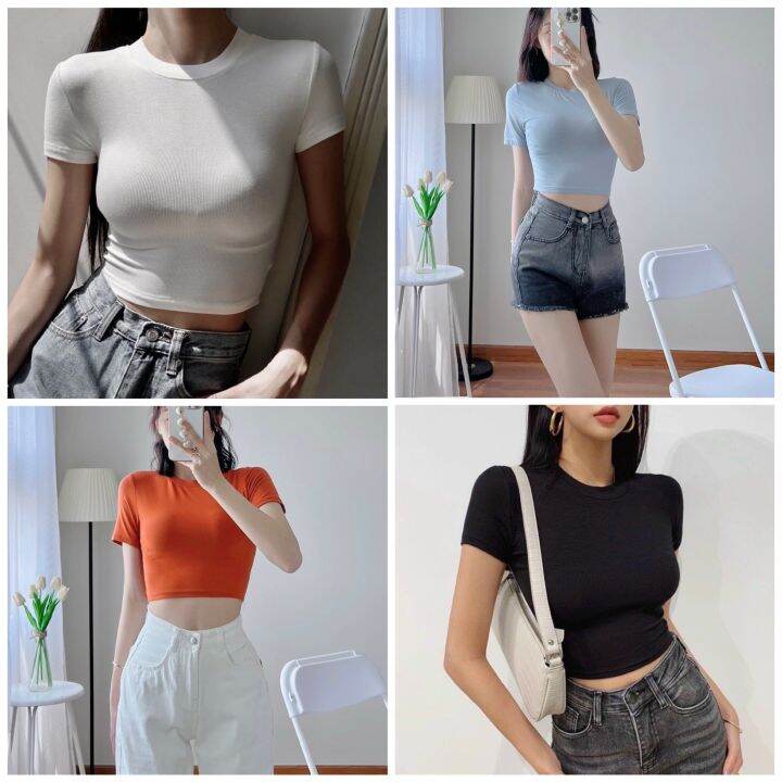 Kèm Ảnh Thật-Shop Chụp) Áo Croptop Tay Ngắn Cổ Tròn Chất Thun Borip Mát - Áo  Thun Body Tay Ngắn Cổ Tròn Hàng Chuẩn Shop Co Dãn Đẹp Thời Trang Max Shop