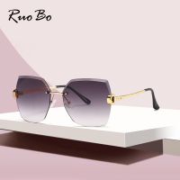 【CC】♘☊☃  RUOBO Fashion Designer Rimless Gradient Cut Sunglasses Metal Temples Glasses UV400 Female Eyewear Wholesale