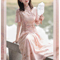 มะนาว SURLLMIOER 丨 Cherry Blossom Cheongsam Series 丨ชุดกี่เพ้าปรับปรุงคอตั้งชุดเดรสกระดุมจีนสไตล์ใหม่ ~