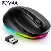 JOMAA 2.4เมาส์ไร้สาย Ghz หลอดไฟชาร์จซ้ำได้ขึ้นเมาส์สำหรับแล็ปท็อปเมาส์ไร้สายขนาดเล็กปิดเสียงคลิกไฟ LED สีรุ้งเด็ก Chromebook Windows Mac PC สีดำ