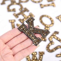 GOLD black Pearl Letter Patches Iron On A-Z Alphabet Rhinestone Applique Patches for Clothes Bags Jeans DIY Name Haberdashery