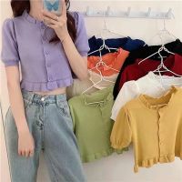 A one(พร้อมส่ง/ใหม่)#9748เสื้อสเวตเตอร์ถักผู้หญิงเสื้อไหมพรมแขนสั้นสไตล์เกาหลี