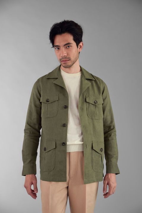 madetomature-linen-safari-jacket-overshirt-olive-green-เสื้อซาฟารีแจ๊กเก๊ต-สีเขียว