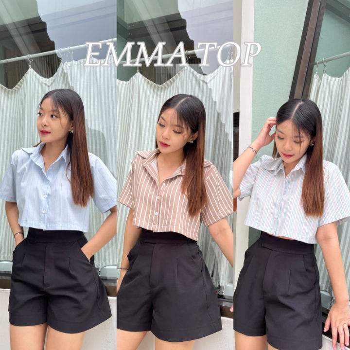 emma-shirt-เชิ้ตครอปลายทาง-แขนสั้น-รบกวนอ่านก่อนสั่งซื้อ-nita-bkk