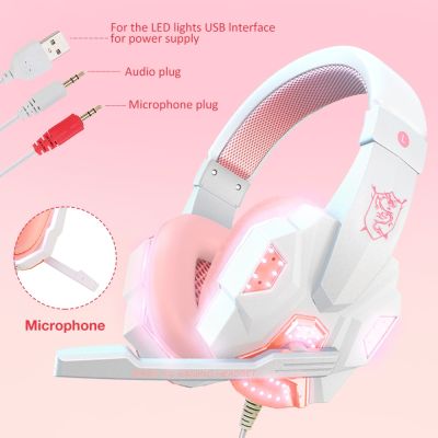 ZZOOI QearFun New Pink Headphones for PC Girls Gaming Headset with Microphone Gamer for PS4 Windows XP/7/8/10 Laptop Phone