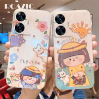 ROAZIC สำหรับ Realme C55/Realme C55เคสโทรศัพท์ของ NFC พลอยเทียมสีฟ้าสวยดอกไม้น่ารักยางแสงอาทิตย์ฝาหลังกันตกปลอกอ่อน