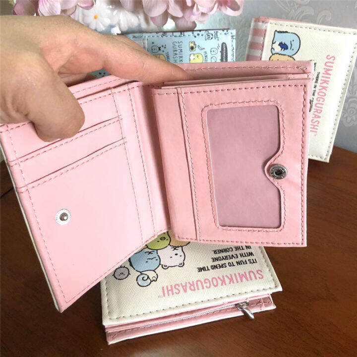 cute-sumikko-gurashi-wallet-women-blue-purse-ladies-kawaii-card-holder-leather-wallet-short-cartoon-anime-money-bag-clips