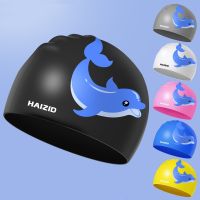 Elastic Silicone Swimming Caps Boys Girls Cartoon Dolphins Swimming Hat Waterproof Ear Protection Swimming Pool Accessories Swim Caps